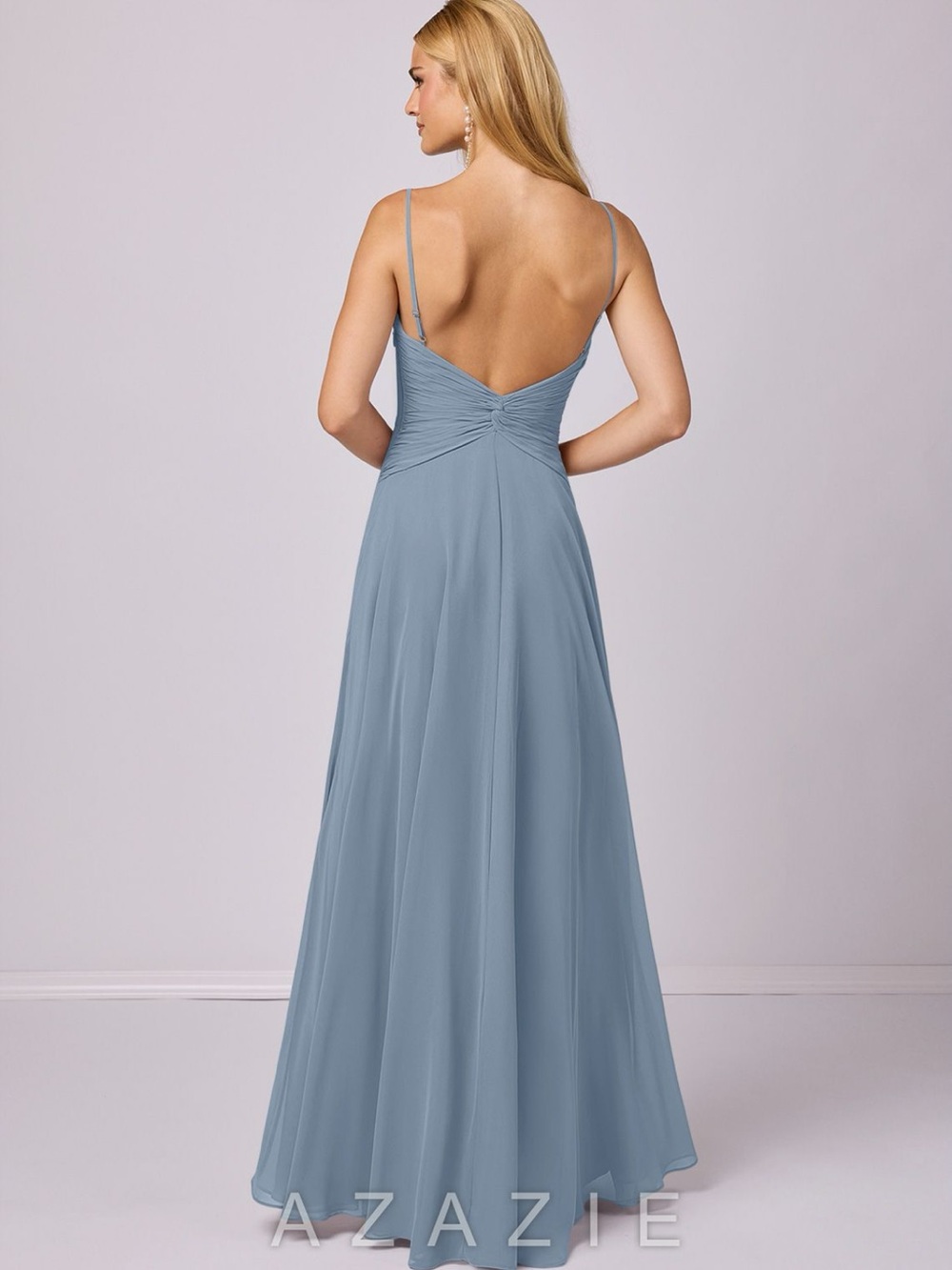 Azazie Dusty Blue Square-Neck Spaghetti-Strap Maxi Dress - Picture 2 of 2